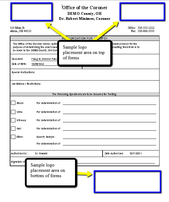 Sample placement for a County logo on printed forms